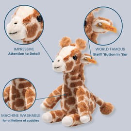 Steiff Gina Giraffe Light Brown Spotted 23 cm, Soft Cuddly Friends, Upright Sitting with Granulate Bags, Cuddly Toy Giraffe, Zoo Animal Plush Toy, Fluffy Safari Animal