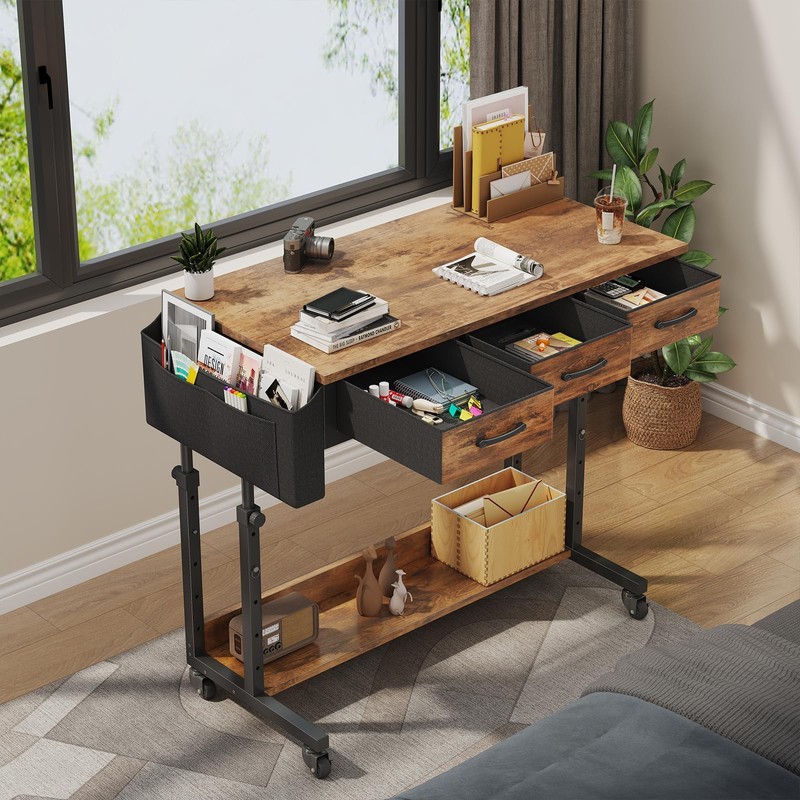 Rolling Standing Desk Adjustable Height with Drawers on Wheels, 40