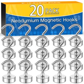 FINDMAG Magnetic Hooks, Pack of 20 22 lbs+ Pull Magnetic Hooks, Strong Magnets with Hooks, Magnetic Hooks, Magnetic Holder, Neodymium Magnets Hooks for Cruise, Cooking Grate