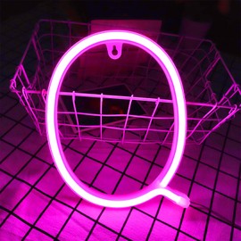 Light Up Letters Neon Sign - Protecu USB Battery Operated LED Marquee Letter Lights Signs for Bedroom | Neon Wall Decor Lights for Birthday Wedding Party Christmas Room Decorations - Pink Letter Q