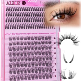 ALICE Lash Clusters Eyelash Clusters - 96pcs 10-16mm Wispy Eyelash Extensions with 84pcs 15-21mm Manga Spiky Individual Lashes - Mixed Lash Extensions for Natural Manga Look and Unique Style