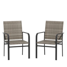 VICLLAX Patio Dining Chairs Set of 2, Outdoor Wicker Chairs with Curved Armrests and Steel Frame for Patio, Deck, Backyard - Grey