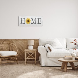 Stupell Industries Rustic Home Text Yellow Sunflower Accent, Design by Daphne Polselli Canvas Wall Art, 13x30, Off- White