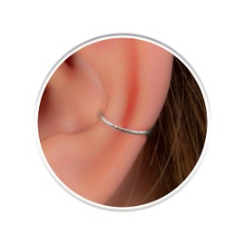 Hammered Fake Conch Earring 925 Silver - 20 Gauge Faux Conch Clip Ring For Women and Men - Adjustable Clip On Ear Hoop