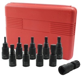 HARSKIYER Triple Square Spline Bit Socket Set for 3/8 Inch Drive, 10 Piece Spline M4 - M16 Socket Set, Cr-Mo Steel Spline Socket with Storage Case