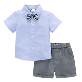 Famuka Baby Boy Suit Set Summer Short Sleeve Tuxedo Wedding Birthday Outfit Photo Shooting Baby Clothing, blue