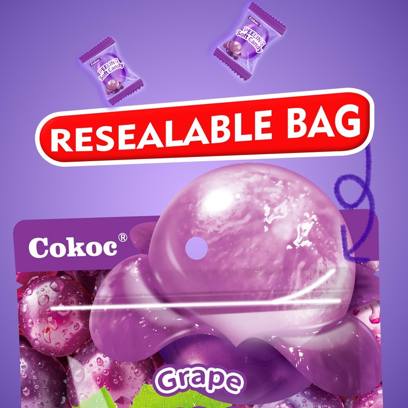 COKOC Peelable Gummies Grape,Peeling Gummies Grape Candy,Individual Packaging 2.64oz Bag