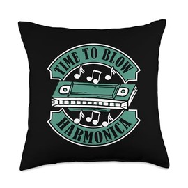 Chromatic Harmonica Accessories Set Beginner Gifts Time to Blow Mouth Harp Harmonist Harmonica Throw Pillow, 18x18, Multicolor