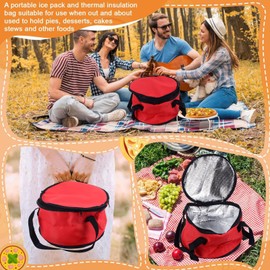 Cyrank Round Insulated Bag, 27.9 x 17.8 cm, Thermal Casserole Carrier, Reusable, Insulated Lunch Cooler Bag, Foldable Cooler for Hot, Cold Food for Potluck Picnics (Red)