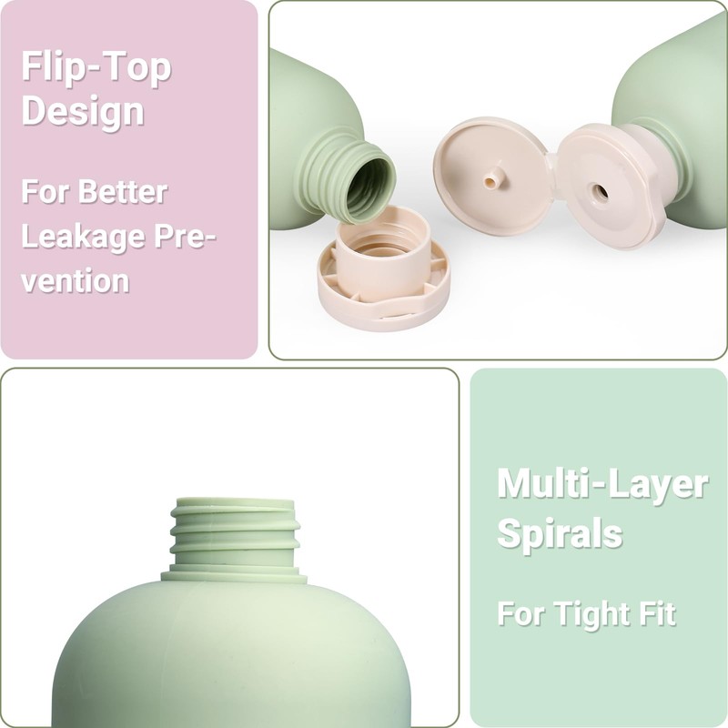 ASEVAT 8.8oz 4Pcs Green Plastic Refillable Travel Shampoo and Conditioner