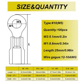 smseace 100Pcs #10(M5) 12-10AWG Ring terminals Insulated Ring Connects Electrical Wire Crimp Ring Connectors Terminal