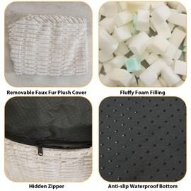 Round Stuffed Pouf Ottoman for Foot Rest, Storage Ottoman Pouf Foot Stool Cushion, Faux Fur Poufs with Foam Chunk Filling, 26 X 18 Inch Floor Chair for Living Room Bedroom Home Decor, Light Gray