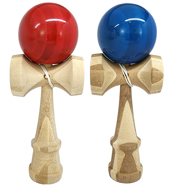 KENDAMA TOY CO. | 2 Pack | Competition Pro Kendama Full Size | Solid Wood Ball and Cup Coordination Toy | Blue and Red Bundle