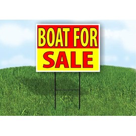 BOAT FOR SALE RED YELLOW - Single Sided Yard Sign ROAD SIGN with Stand