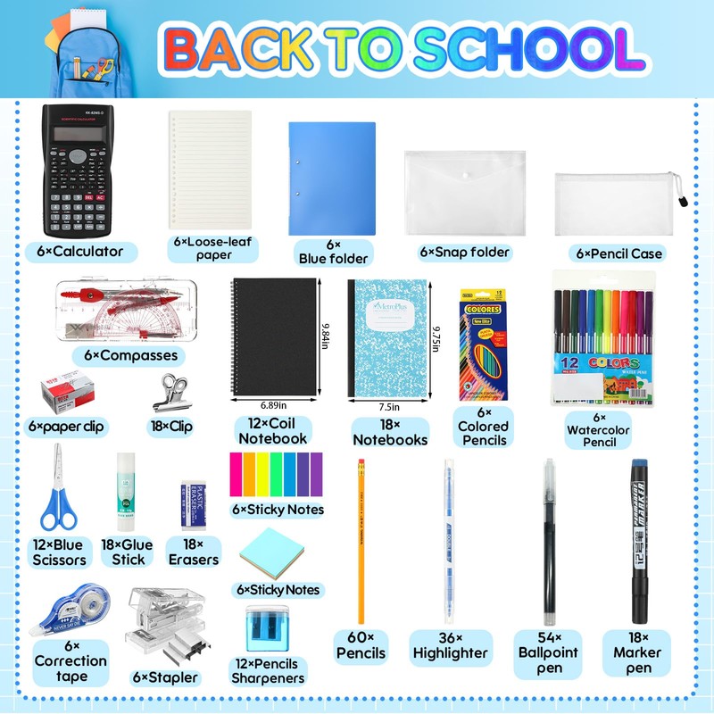 Gilprop 816 Pcs Middle High School Supplies Kit 6 Sets