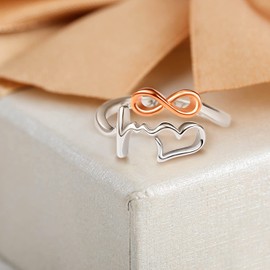 Dreamboat Infinity Heartbeat Ring for Women 925 Sterling Silver Faith Hope Love Adjustable Open Band Rings Valentine's Day Birthday Jewelry Gift