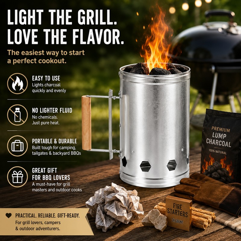 Charcoal Chimney Starter for BBQ Grilling – Metal Fire Lighter
