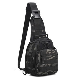 Tactical Backpack, Waterproof Military Cross-body Molle Sling Shoulder Backpack Chest Bag for Outdoor Every Day Carry Black Camo