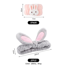 2 Pieces Of Rabbit Ear Headbands, 1 Piece Of Rabbit Wristband, Plush Headband, Women'S Face Wash And Hair Accessories, Cute Cartoon Decoration
