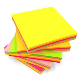 4 Pack Sticky Notes | Pastel or Bright Colours - Choose from Shapes: Square, Rectangle, Heart, Speech Bubble | Set of 4 Pads (100 Sheets Each - 400 Sheets in Total) (Multicolour Pad, Neon)