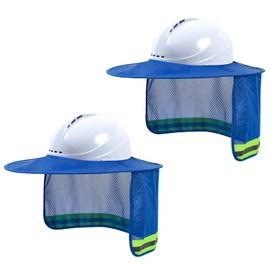 LIZMOF Hard Hat Sun Shade - High Visibility Visor Neck Shade With Reflective Strip, Full Brim Accessory for Men & Women (Hat Not Included), Blue, 2 Pack