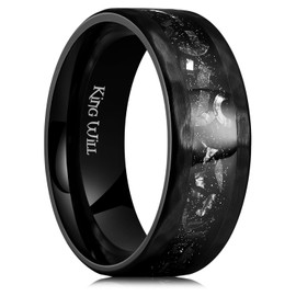 King Will 8mm Mens Wedding Band Titanium Ring for Men Meteorite Inlay Brushed Black Plated Hammered Engagement Ring Daily Wear丨Galaxy Collection 10