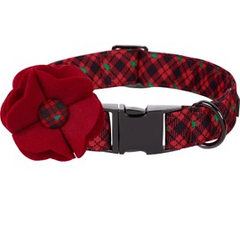 Lionet Paws Christmas Dog Collar with Felt Flower, Dog Flower Collar with Metal Buckle for Dogs and Cats, Adjustable Comfortable Dog Collar Girl Gift, XS, Neck 8-12 in