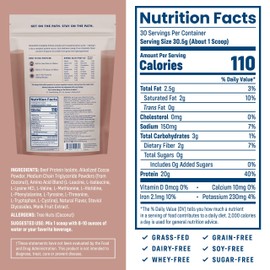 NativePath Complete Beef Protein Powder Isolate – Grass-Fed, Pasture-Raised, Dairy & Lactose Free, Gluten Free, Zero Sugar, MCTs & Amino Acids – 20g Protein, Chocolate Flavor, 30 Servings