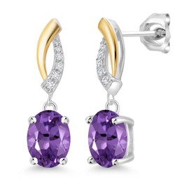 Gem Stone King Drop Dangle Earrings For Women | 8X6MM Oval Gemstone Birthstone and Lab Grown Diamond | 925 Silver and 10K Yellow Gold | Fine Jewelry Gifts for Her Mom Women Wife