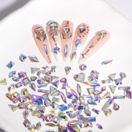 100Pcs Mixed Shape AB Color Glass Crystal Nail Art Rhinestones Nail Gems Flatback Rhinestone Diamonds Stone for 3D DIY Nails Art Crafts Jewelry Decoration (AB Colors)