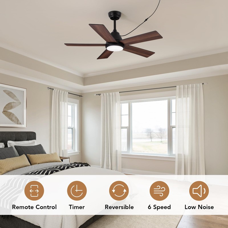 SPACORA 42 Inch Ceiling Fan with Light, Black Ceiling Fans
