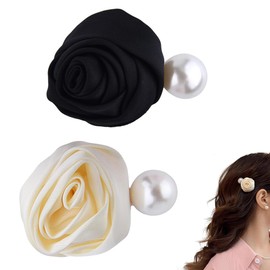 Mini Flower Hair Clips Pins for Thin Thick Hair Little Rose Pearl Hair Clips Barrettes for Women Girls Floral Hair Clips Pin Flower Hair Accessories for Women Bride Black Beige Hair Clip Hairpin
