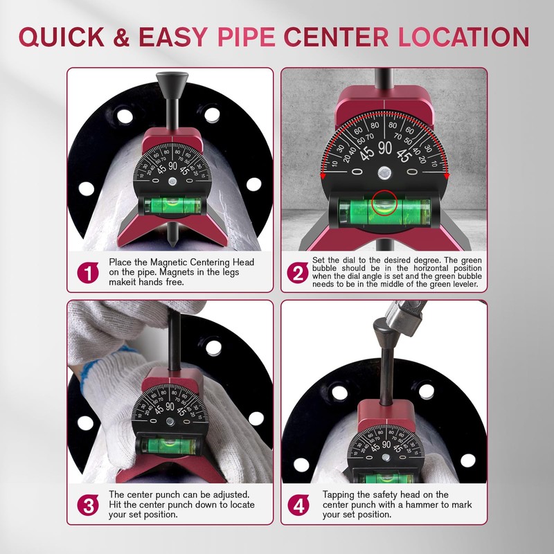 Magnetic Pipe Center Finder Tool, Y-Shape Pipefitter Gauge with Adjustable