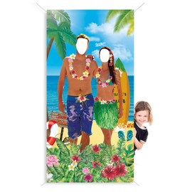 GAJPBLK Hawaiian Party Decorations Couple Photo Prop,Giant Fabric Hawaiian Photo Booth Background,Funny Couple Photo Door Banner for Party or Beach Party Supplies Favors,6x3 ft