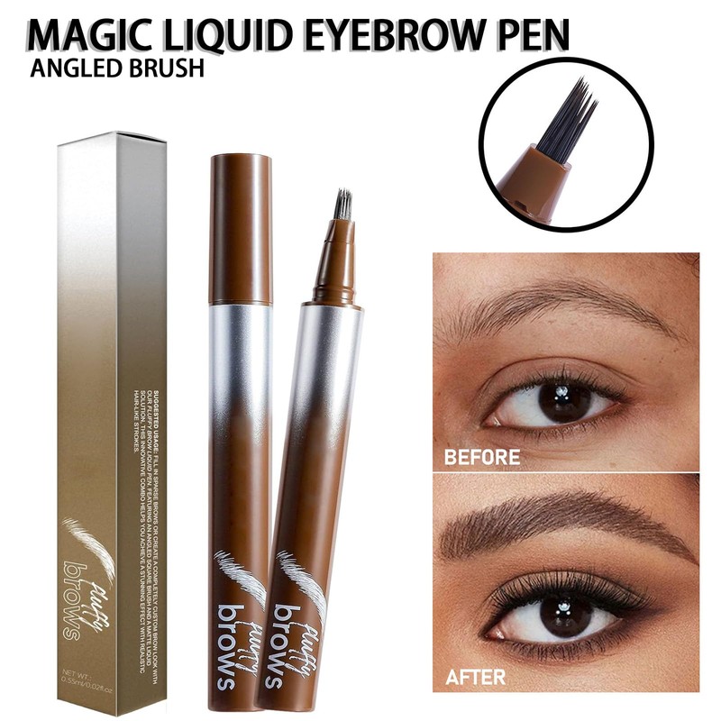 Magic Liquid Eyebrow Pen & Angled Brush Pencil - Waterproof,