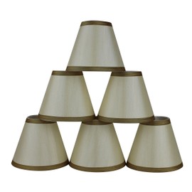 Urbanest Set of 6 Cream Silk Chandelier Lamp Shade with Gold Trim, 3-inch by 6-inch by 5-inch, Clip-on, Hardback