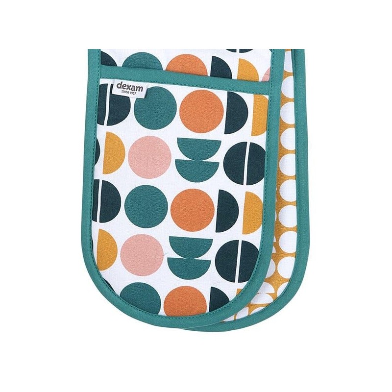 Retro Spot Recycled Cotton Double Oven Gloves - Teal