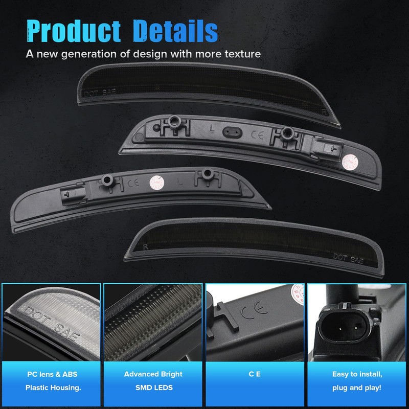 LUDARM Sequential LED Side Marker Lights Compatible with 2015-2023 Charger