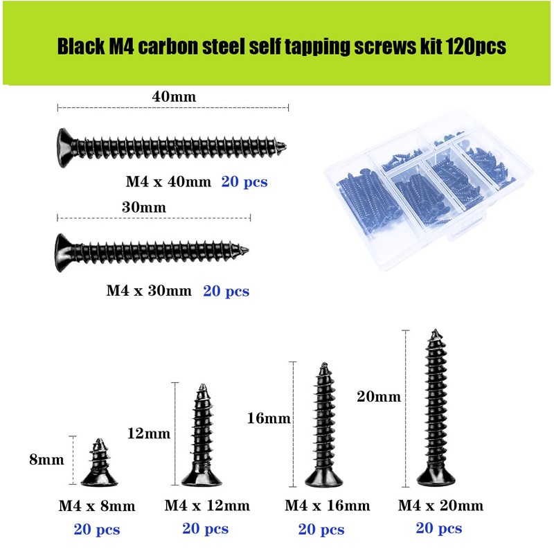 M4 Phillips Flat Head Self Tapping Screws,100 pcs Black M4