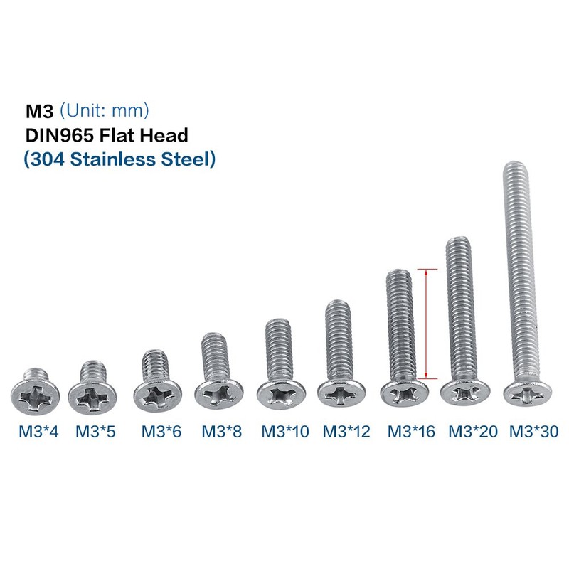M3 Flat Head Countersunk Screw Fixing Full Thread Stainless Steel