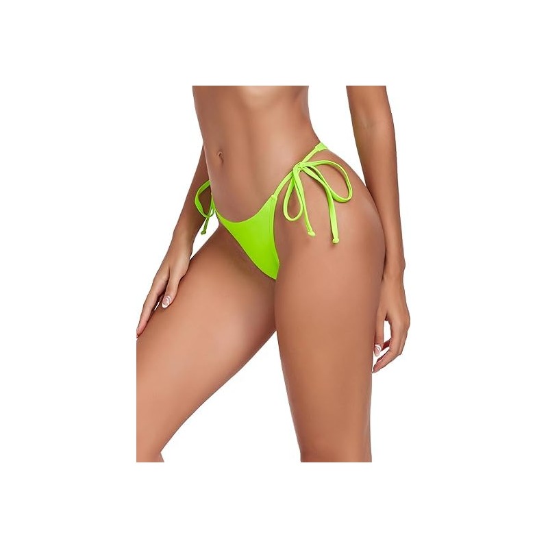 RELLECIGA Women's Tie Side Thong Bikini Bottom Neon Green M-L
