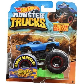 Hot Wheels Monster Jam 1:64 Scale Rodger Dodger Blue Giant Wheels Includes Connect and Crash Car