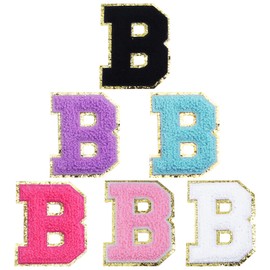 6Pcs 3.1 Inch Iron on Chenille Letter Patches, Glitter Preppy Varsity Letter Patches for Clothes and Hats, Alphabet Cloth Patch for Team Costume Decoration(Mixed Color, B)