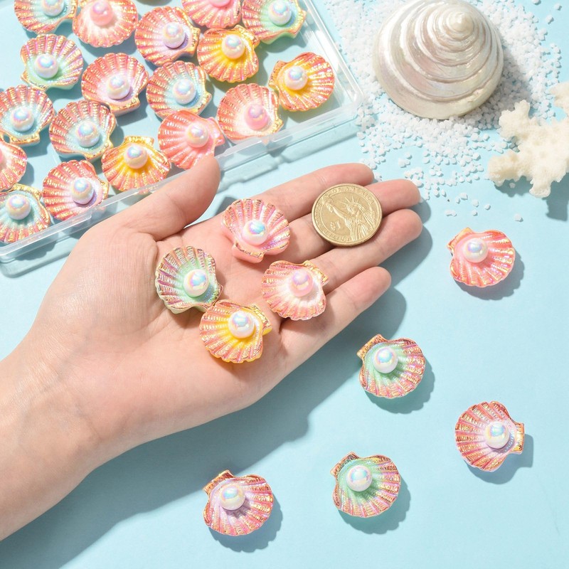 LiQunSweet 30Pcs Colorful Shell Charm, Opaque Resin Cabochons, No Hole,