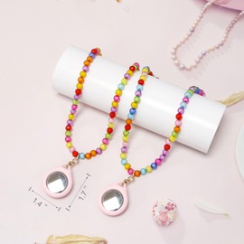 XEEWEN 2 Pack for Airtag Necklace Holder for Kids, Cute Kawaii Beaded Necklace Case for Girls (Heart-Unicorn)