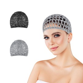 BQWanFA 2Pcs Hair Nets for Sleep Mesh Crochet Hair Net Rayon Knit Snood Hat Thick Short Women Hairnet Snoods Cover Ornament for Sleeping (Black+Gray)