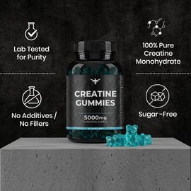 Creatine Monohydrate Gummies 5000mg – Blueberry Flavour High Strength Pre-Workout Creatine for Energy, Endurance & Muscle Performance – 2 Month Supply, 120 Vegan Gummies
