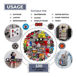 Pack of 100 Rock Band Punk Stickers, Classic Rock Sticker Pack for Adults, Cool Metal Punk Music Stickers for Guitar, Laptop, Skateboard (ROCK2)