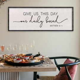 LuZhiQiang Give Us This Day Our Daily Bread Wall Decor 40"×15" Matthew 6:11 Bible Verse Sign Dining Room Kitchen Scripture Quotes Large Wood Framed Hanging Decor Art (Black)