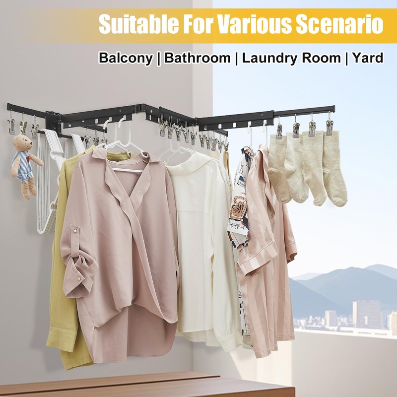 BESy Wall Mounted Laundry Clothes Drying Rack Foldable for Hanging